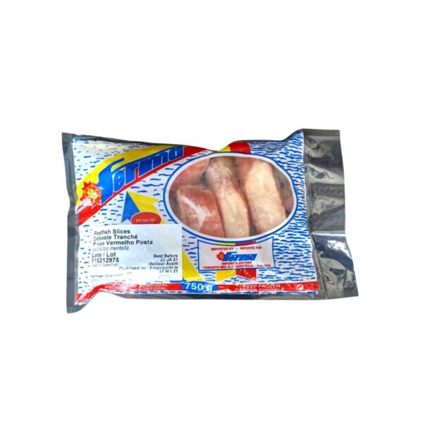 Poisson rouge congelés tranchés en paquet