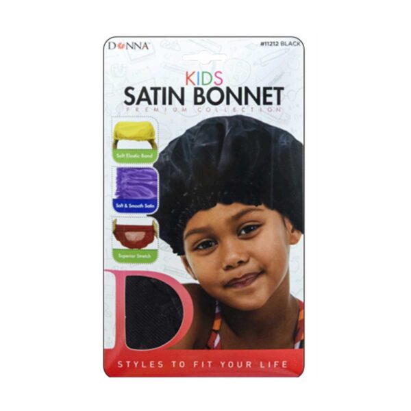 Bonnet en satin pour enfants (Noir) Donna